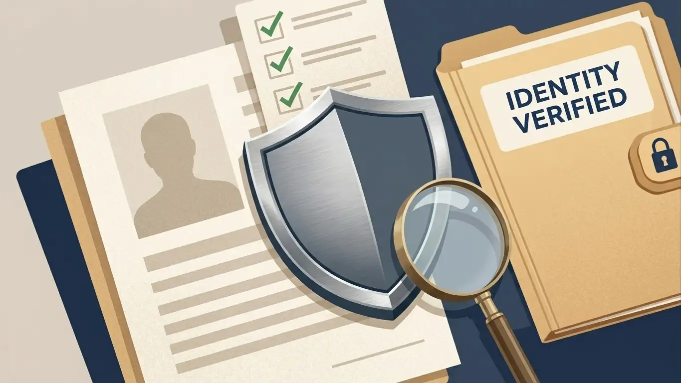 Identity verification concept with document, shield and checklist symbols
