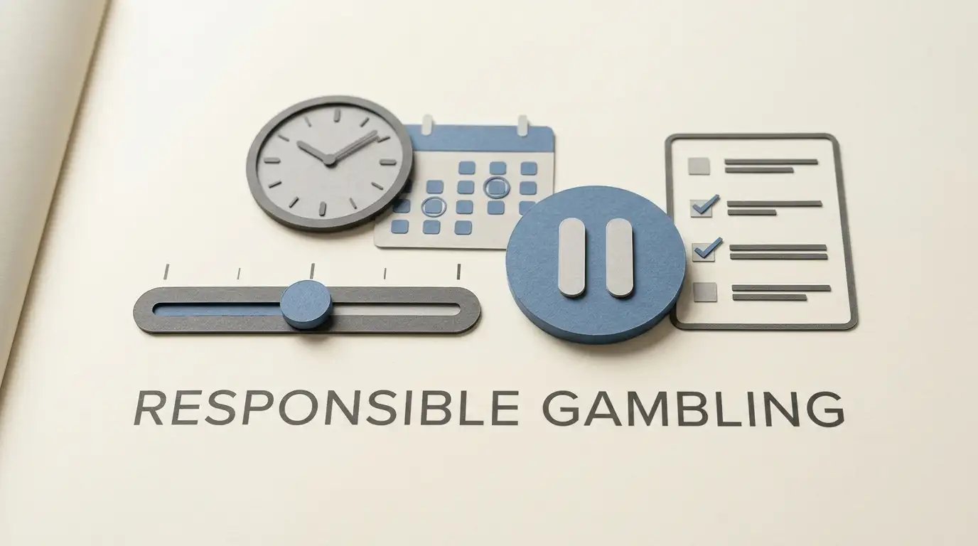 Responsible gambling concept with spending limit, clock and self-check symbols