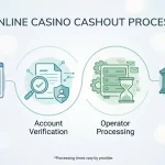 Four-stage cashout sequence showing request, verification, processing and received states