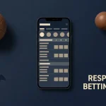 Generic sportsbook concept with a phone odds board beside football, tennis and racing symbols